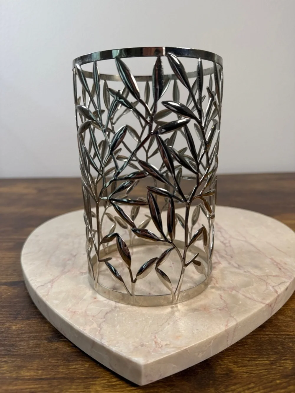 Metal Leaf Cutout Candle Holder - Silver
